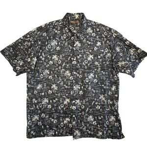 Tori Richard Hawaiian Aloha Shirt Mens XL Black Island Print Cotton Lawn USA